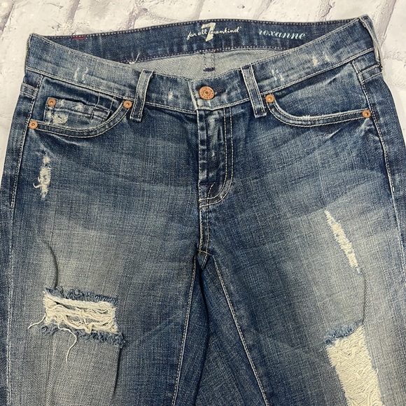 7 For All Mankind Roxanne Jeans Skinny Straight Distressed Mid-Rise Denim - Picture 2 of 14